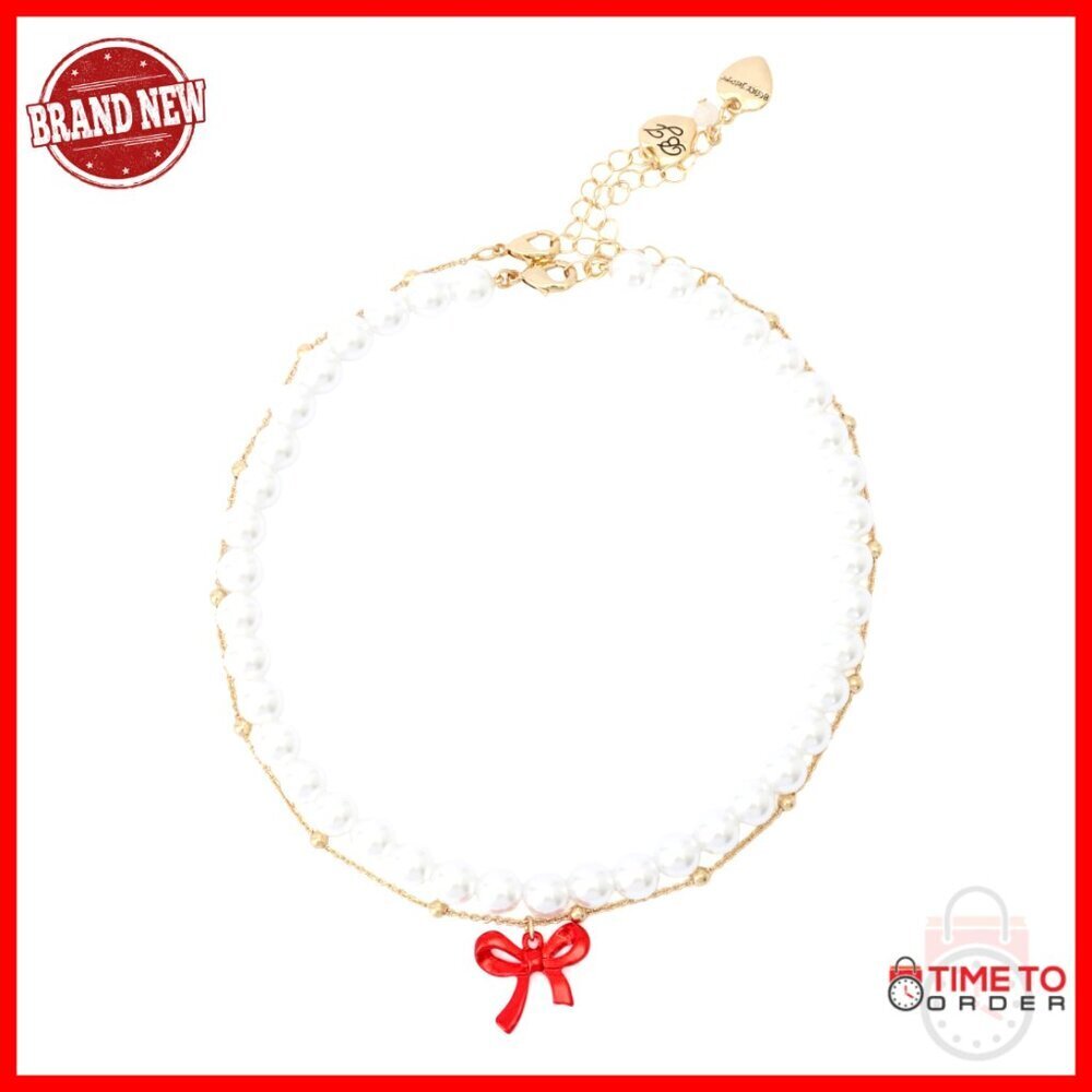 Pearl and Bow Choker Necklace Set with Adjustable Lobster Clasp